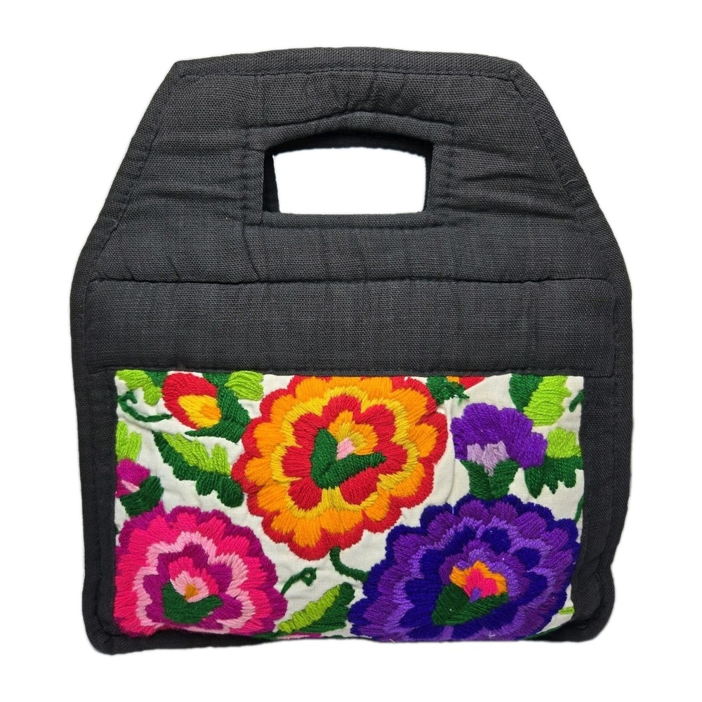 Vintage Cotton Handbag Purse Embroidered Floral Detail Boho Artsy‎ Soft Hippie